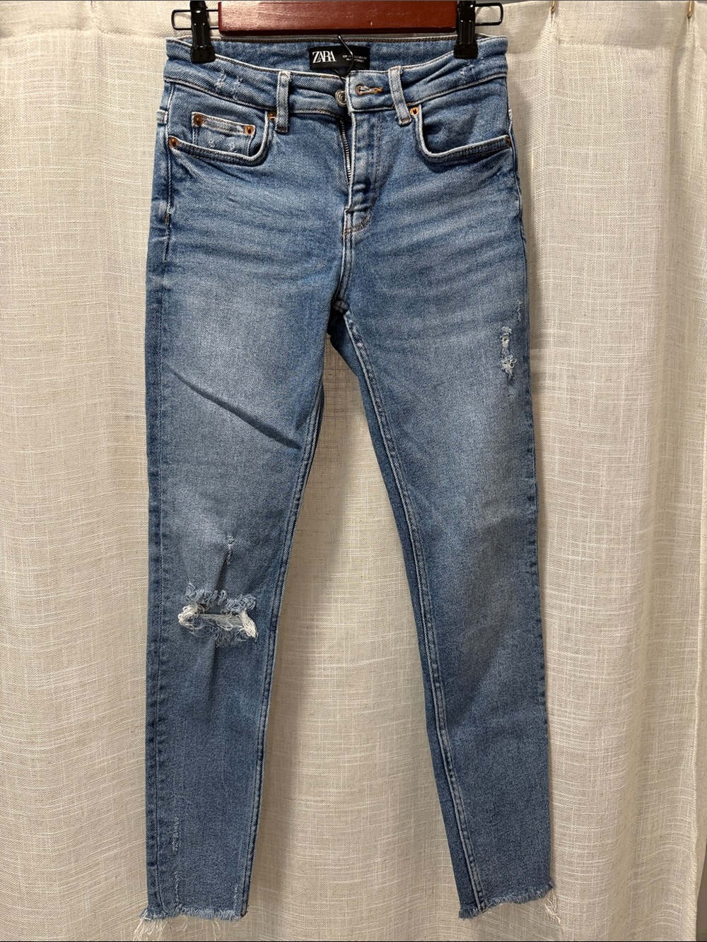 Zara Medium Blue Distressed Skinny Jeans